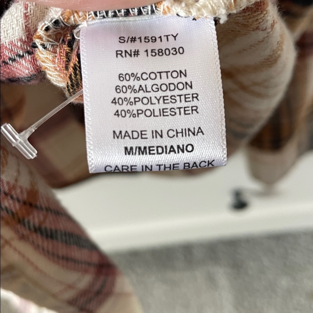 Stitch&Feather Oversized Fall Cozy Plaid Flannel Button Down Shirt Mustard/Red M - Picture 3 of 4